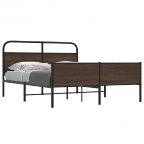 Bed Frame Brown Oak Steel, Engineered Wood 63x79 in Bed...