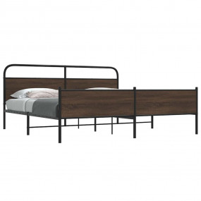 Bed Frame Brown Oak Steel, Engineered Wood Double