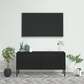 TV Cabinet Black Steel Medium Adjustable Feet TV Cabine...