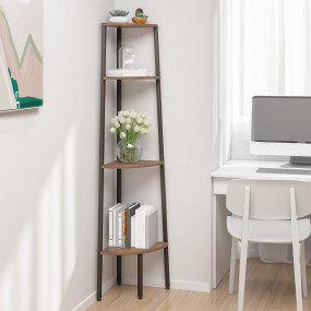 Corner Shelf Dark Brown and Black Engineered Wood, Stee...