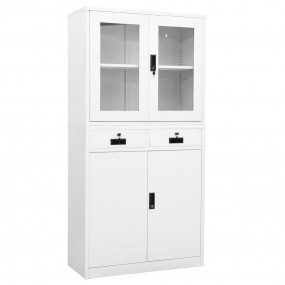 Office Cabinet White Steel and tempered glass 35.4 x 15...