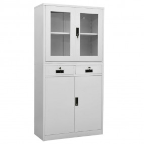 Office Cabinet Light Grey Steel and Tempered Glass Larg...