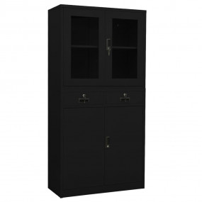 Office Cabinet Black Steel and Tempered Glass Medium