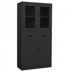Office Cabinet Anthracite Steel and tempered glass Larg...