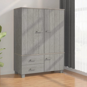 Wardrobe Light Grey Solid Pine Wood, MDF Medium Wardrob...