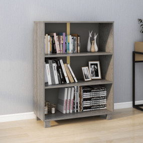 Book Cabinet Light Grey Solid Pine Wood, MDF Medium Boo...