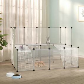 Animal Cage Transparent, White PP plastic, Steel Large