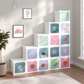 Storage Cabinet White PP plastic, Steel 15 cubes Modula...