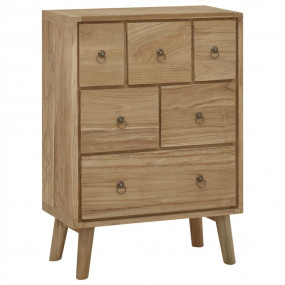 Chest of Drawers Natural Teak Solid Teak Wood, Brass Me...