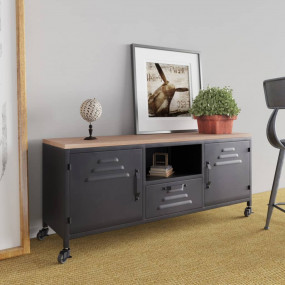 TV Cabinet Black Iron and Solid Fir Wood 43.3 x 11.8 x ...