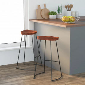 Bar Stool Set of 2 Brown, Black
