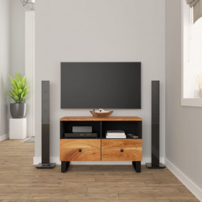 TV Cabinet Black and Natural Wood Acacia wood, engineer...