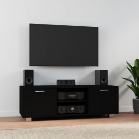 TV Cabinet Black Engineered Wood Large TV Cabinet Recta...