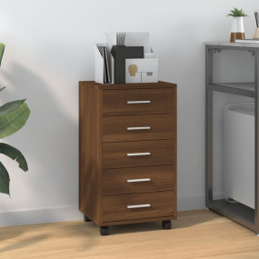 Drawer Cabinet Brown Oak Engineered Wood, Aluminum Medi...