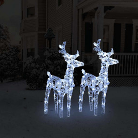 Christmas Reindeer Set of 2 Cool White Acrylic Decorati...