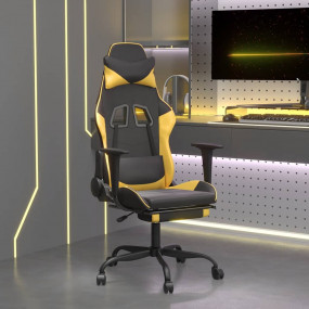 Gaming Chair Black and Gold Faux Leather, Metal, Plywoo...