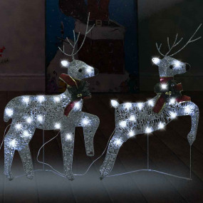 Christmas Reindeer Set of 2 Silver Mesh and Metal Mediu...
