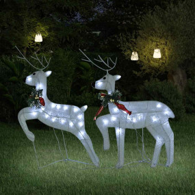 Christmas Reindeer Set of 2 White Mesh Medium Decorativ...