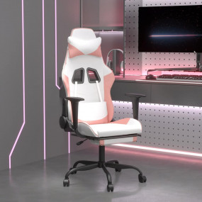 Gaming Chair White and Pink 75% PVC, 5% cotton, 20% pol...
