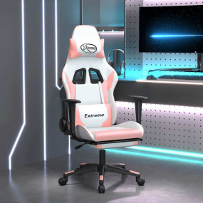 Gaming Chair White and Pink Faux leather, metal, plywoo...
