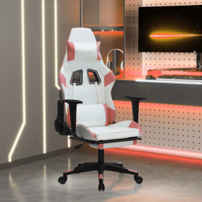Gaming Chair White and Pink Faux leather, metal, plywoo...