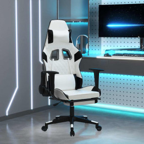 Gaming Chair White and Black Faux Leather, Metal, Plywo...