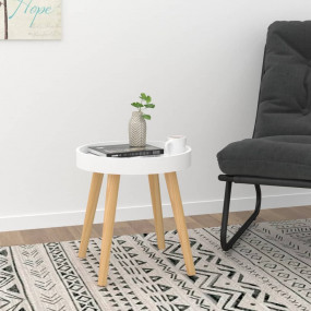 Side Table White Engineered wood Small Durable Side Tab...