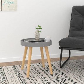 Side Table Grey Engineered Wood and Solid Pine Small Du...