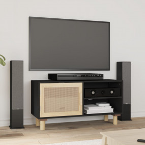 TV Cabinet Black Engineered wood, Solid pine wood, Natu...