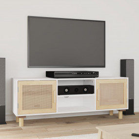 TV Cabinet White Engineered Wood, Solid Pine, Natural R...