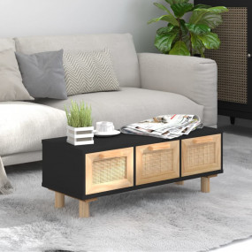 Coffee Table Black Engineered wood, solid pine, natural...