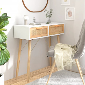 Console Table White Engineered wood, solid pinewood, na...