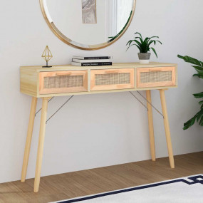 Console Table Brown Engineered wood, solid pine wood, n...