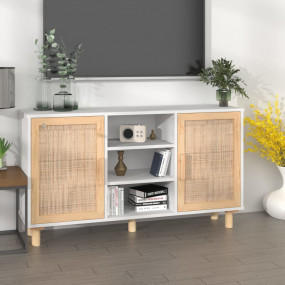 Sideboard White Engineered wood, solid pinewood, natura...