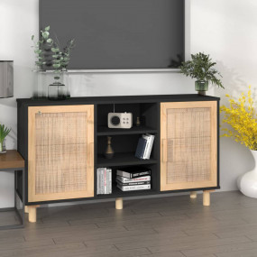 Sideboard Black Engineered wood, Solid pine wood, Natur...