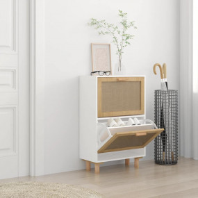 Shoe Cabinet White Engineered wood, solid pinewood, nat...