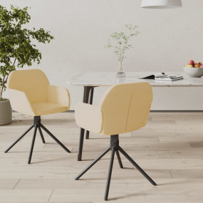 Swivel Dining Chair Set of 2 Cream Velvet, Metal, Plywo...