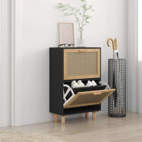 Shoe Cabinet Black and Natural Rattan
