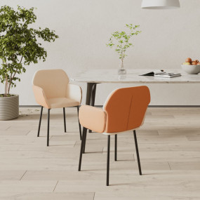Dining Chair Set of 2 Cream and Brown