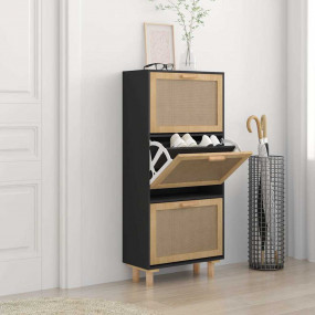 Shoe Cabinet Black Engineered wood, solid pine wood, na...