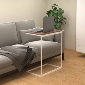 Side Table White and Brown Engineered Wood and Iron Com...
