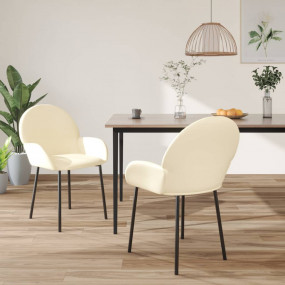 Dining Chair Set of 2 Cream Faux leather, Metal, Plywoo...