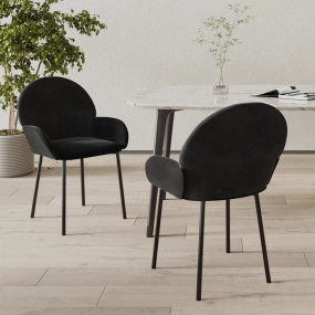 Dining Chair Set of 2 Black Velvet (100% polyester), Me...