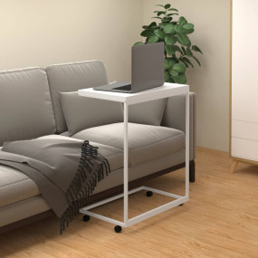 Side Table White Engineered Wood, Iron Medium Rollable