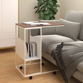 Side Table White Engineered Wood Medium Rollable Side T...