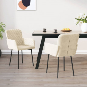 Dining Chair Set of 2 Cream Velvet (100% polyester), me...