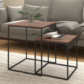 Coffee Table Set Set of 2 Black and brown Engineered wo...
