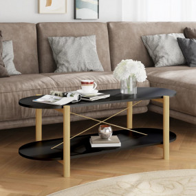 Coffee Table Black Engineered wood, Solid pine wood, Me...