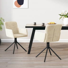 Swivel Dining Chair Set of 2 Cream Velvet Swivel