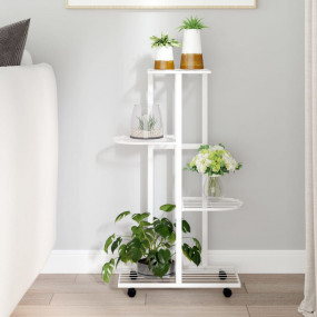Flower Stand White Iron 31.5 in Height-Adjustable Shelv...